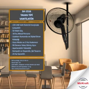 MirKraft SA-1516 Uzaktan Kumandalı Tavan Tipi Vantilatör